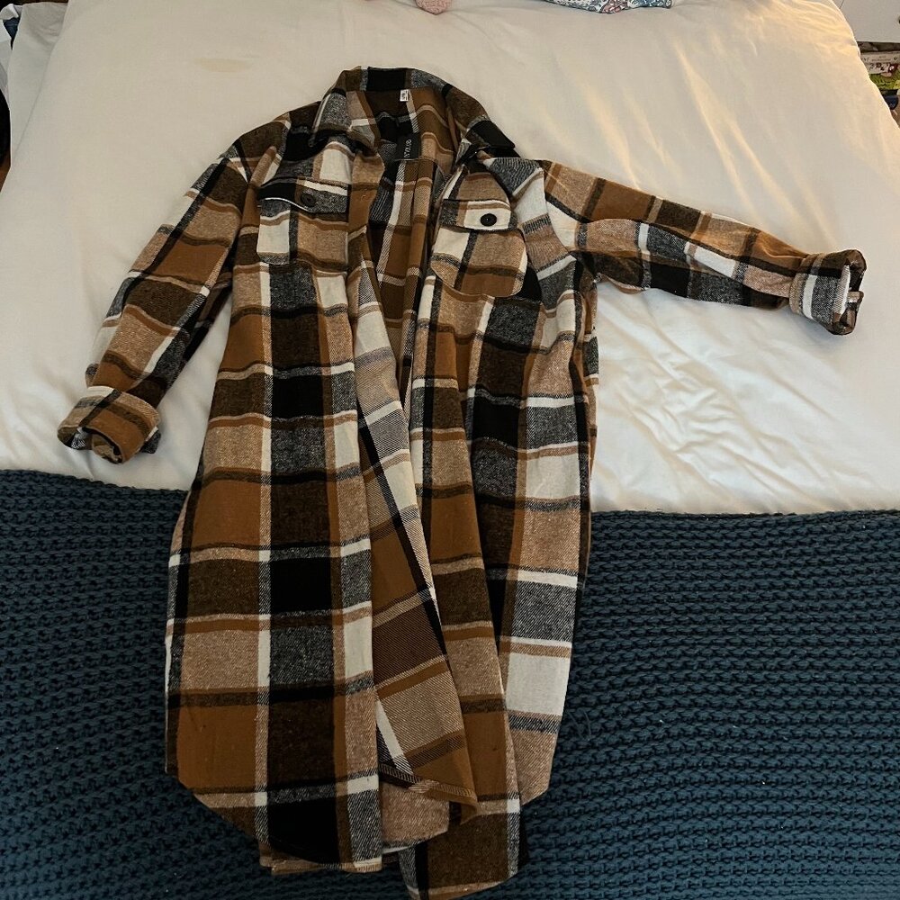 Long plaid fall jacket